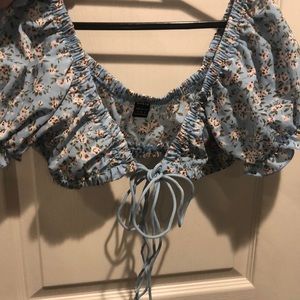Blue Floral Crop Top Tank Top Shein